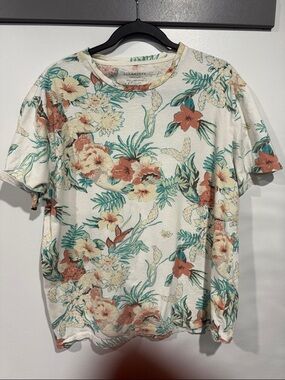 AllSaints Cream Floral Tee with Teal and Rust Accents